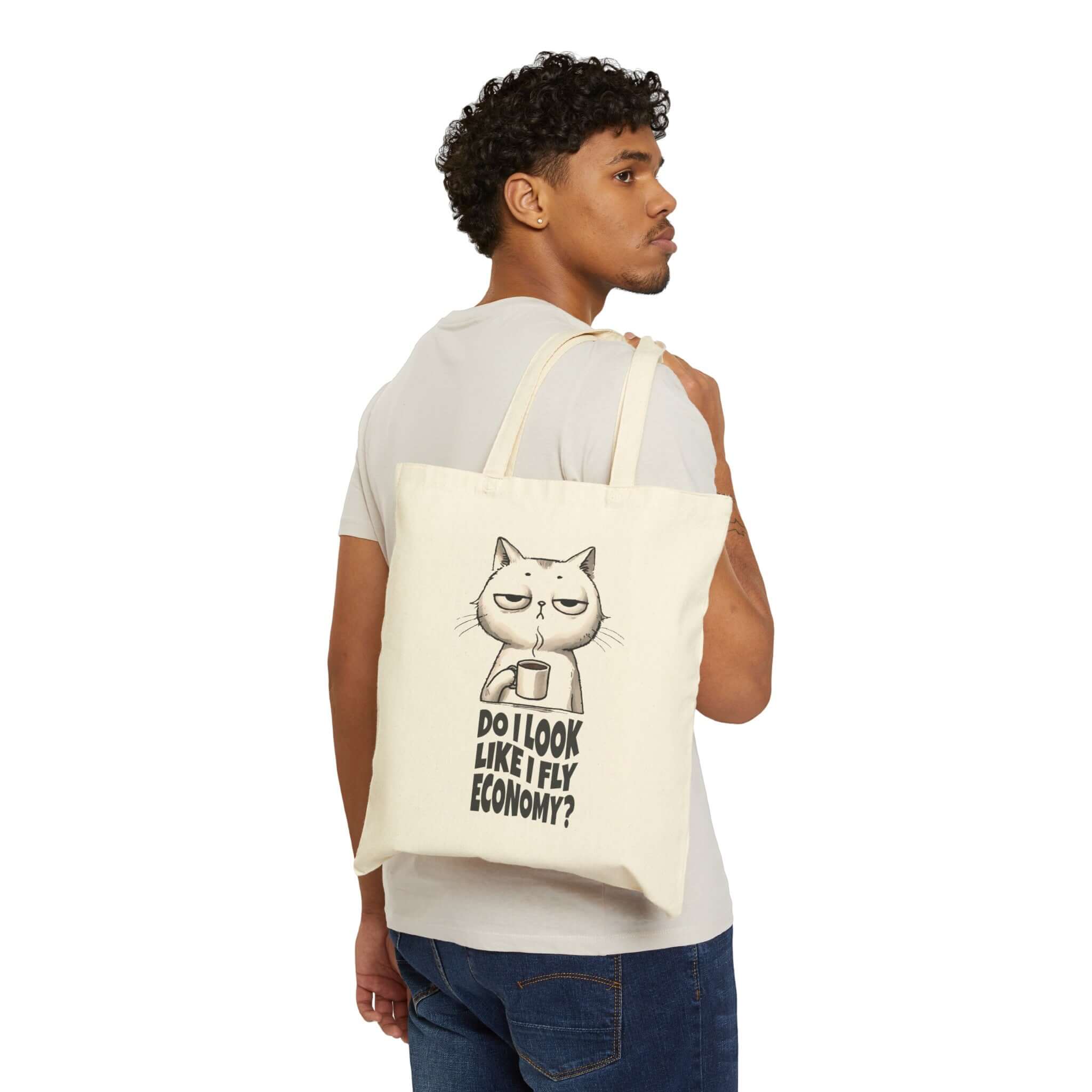 Funny Travel Tote Bag, Cat and Travel Lover, Do I Look Like I Fly Economy, Cotton Tote Bag | Family, Friends & Group Travel Apparel & Accessories | Travel Lifestyle Store | FrappeToGo